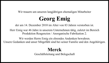 Traueranzeige von Georg Emig von Echo-Zeitungen (Gesamtausgabe)