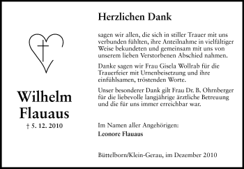 Traueranzeige von Wilhelm Flauaus von Rüsselsheimer Echo, Groß-Gerauer-Echo, Ried Echo