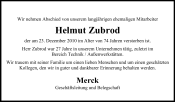 Traueranzeige von Helmut Zubrod von Echo-Zeitungen (Gesamtausgabe)
