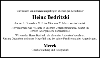 Traueranzeige von Heinz Bedritzki von Echo-Zeitungen (Gesamtausgabe)