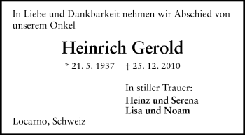 Traueranzeige von Heinrich Gerold von Echo-Zeitungen (Gesamtausgabe)