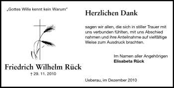 Traueranzeige von Friedrich Wilhelm Rück von Echo-Zeitungen (Gesamtausgabe)