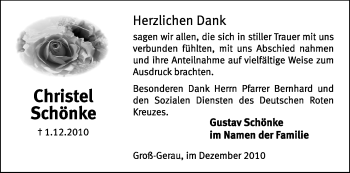 Traueranzeige von Christel Schönke von Rüsselsheimer Echo, Groß-Gerauer-Echo, Ried Echo