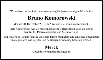 Traueranzeige von Bruno Komorowski von Echo-Zeitungen (Gesamtausgabe)