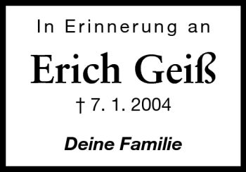 Traueranzeige von Erich Geiß von Echo-Zeitungen (Gesamtausgabe)
