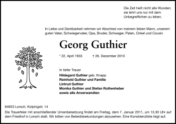 Traueranzeige von Georg Guthier von Starkenburger Echo