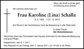 Traueranzeige von Karoline Schalla von Starkenburger Echo