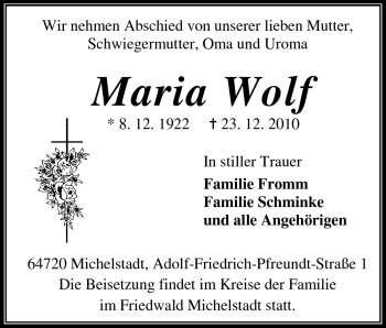 Traueranzeige von Maria Wolf von Odenwälder Echo