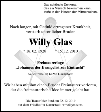 Traueranzeige von Willy Glas von Echo-Zeitungen (Gesamtausgabe)