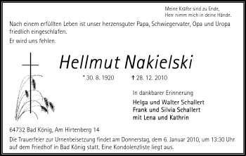 Traueranzeige von Hellmut Nakielski von Odenwälder Echo
