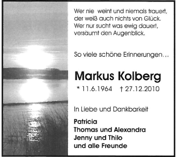Traueranzeige von Markus Kolberg von Echo-Zeitungen (Gesamtausgabe)