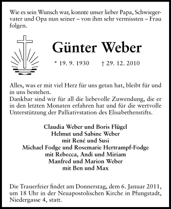 Traueranzeige von Günter Weber von Echo-Zeitungen (Gesamtausgabe)