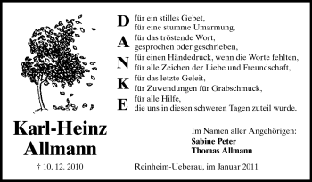 Traueranzeige von Karl-Heinz Allmann von Darmstädter Echo, Odenwälder Echo, Rüsselsheimer Echo, Groß-Gerauer-Echo, Ried Echo