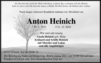 Traueranzeige von Heinich Anton von Odenwälder Echo