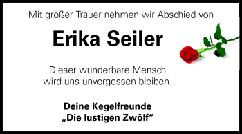 Traueranzeige von Erika Seiler von Rüsselsheimer Echo, Groß-Gerauer-Echo, Ried Echo