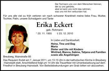 Traueranzeige von Erika Eckert von Odenwälder Echo
