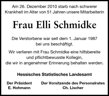 Traueranzeige von Elli Schmidke von Echo-Zeitungen (Gesamtausgabe)