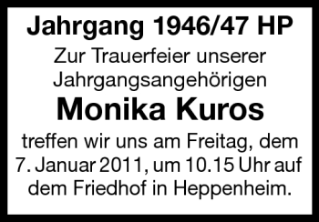 Traueranzeige von Monika Kuros von Starkenburger Echo