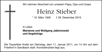 Traueranzeige von Heinz Stieber von Odenwälder Echo