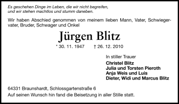 Traueranzeige von Jürgen Blitz von Echo-Zeitungen (Gesamtausgabe)