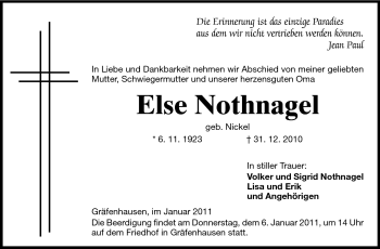 Traueranzeige von Else Nothnagel von Echo-Zeitungen (Gesamtausgabe)