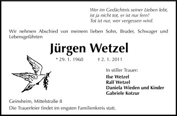 Traueranzeige von Jürgen Wetzel von Rüsselsheimer Echo, Groß-Gerauer-Echo, Ried Echo