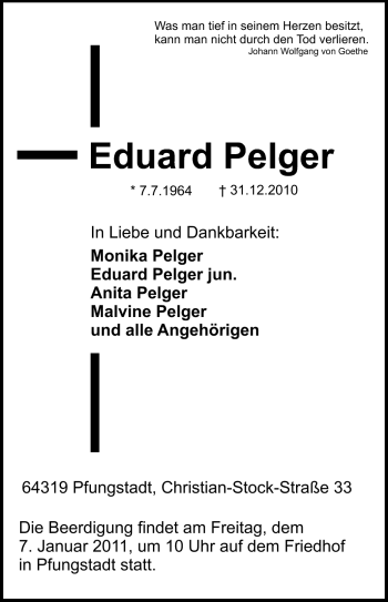 Traueranzeige von Pelger Eduard von Echo-Zeitungen (Gesamtausgabe)