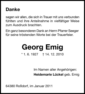 Traueranzeige von Georg Emig von Echo-Zeitungen (Gesamtausgabe)