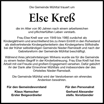 Traueranzeige von Else Kreß von Echo-Zeitungen (Gesamtausgabe)
