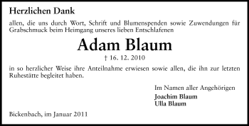 Traueranzeige von Adam Blaum von Echo-Zeitungen (Gesamtausgabe)