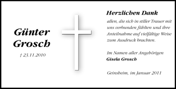 Traueranzeige von Günter Grosch von Rüsselsheimer Echo, Groß-Gerauer-Echo, Ried Echo