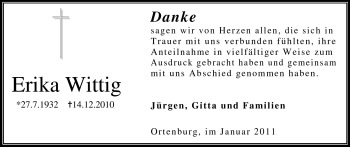 Traueranzeige von Erika Wittig von Odenwälder Echo