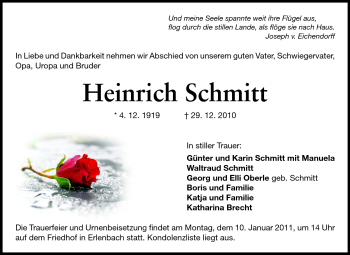 Traueranzeige von Heinrich Schmitt von Starkenburger Echo