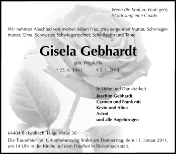 Traueranzeige von Gisela Gebhardt von Echo-Zeitungen (Gesamtausgabe)