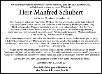 Traueranzeige von Manfred Schubert von Echo-Zeitungen (Gesamtausgabe)