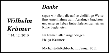 Traueranzeige von Wilhelm Krämer von Echo-Zeitungen (Gesamtausgabe)