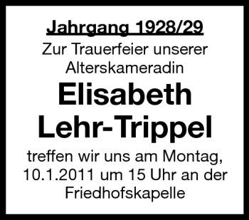 Traueranzeige von Elisabeth Lehr-Trippel von Starkenburger Echo