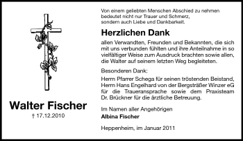 Traueranzeige von Walter Hans Fischer von Starkenburger Echo