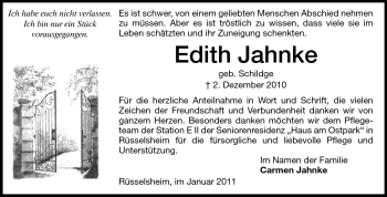 Traueranzeige von Edith Jahnke von Darmstädter Echo, Odenwälder Echo, Rüsselsheimer Echo, Groß-Gerauer-Echo, Ried Echo