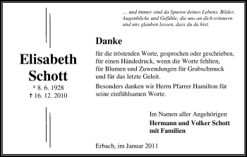 Traueranzeige von Elisabeth Schott von Odenwälder Echo