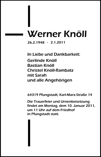 Traueranzeige von Werner Knöll von Echo-Zeitungen (Gesamtausgabe)