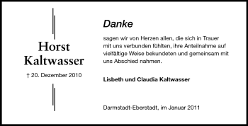 Traueranzeige von Horst Kaltwasser von Echo-Zeitungen (Gesamtausgabe)