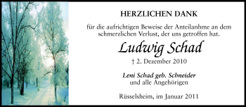 Traueranzeige von Ludwig Schad von Rüsselsheimer Echo, Groß-Gerauer-Echo, Ried Echo