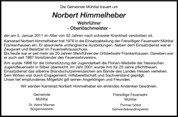 Traueranzeige von Norbert Himmelheber von Echo-Zeitungen (Gesamtausgabe)