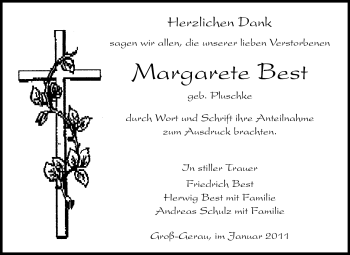 Traueranzeige von Margarete Best von Rüsselsheimer Echo, Groß-Gerauer-Echo, Ried Echo