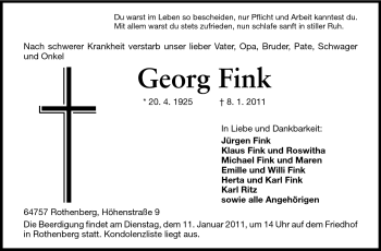 Traueranzeige von Georg Fink von Odenwälder Echo