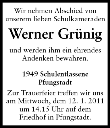 Traueranzeige von Werner Grünig von Darmstädter Echo, Odenwälder Echo, Rüsselsheimer Echo, Groß-Gerauer-Echo, Ried Echo