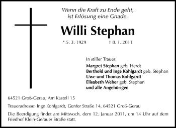 Traueranzeige von Willi Stephan von Rüsselsheimer Echo, Groß-Gerauer-Echo, Ried Echo