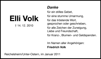 Traueranzeige von Elli Volk von Odenwälder Echo