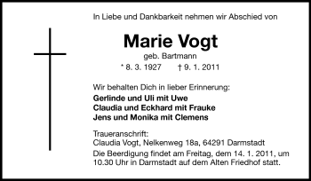 Traueranzeige von Marie Vogt von Echo-Zeitungen (Gesamtausgabe)